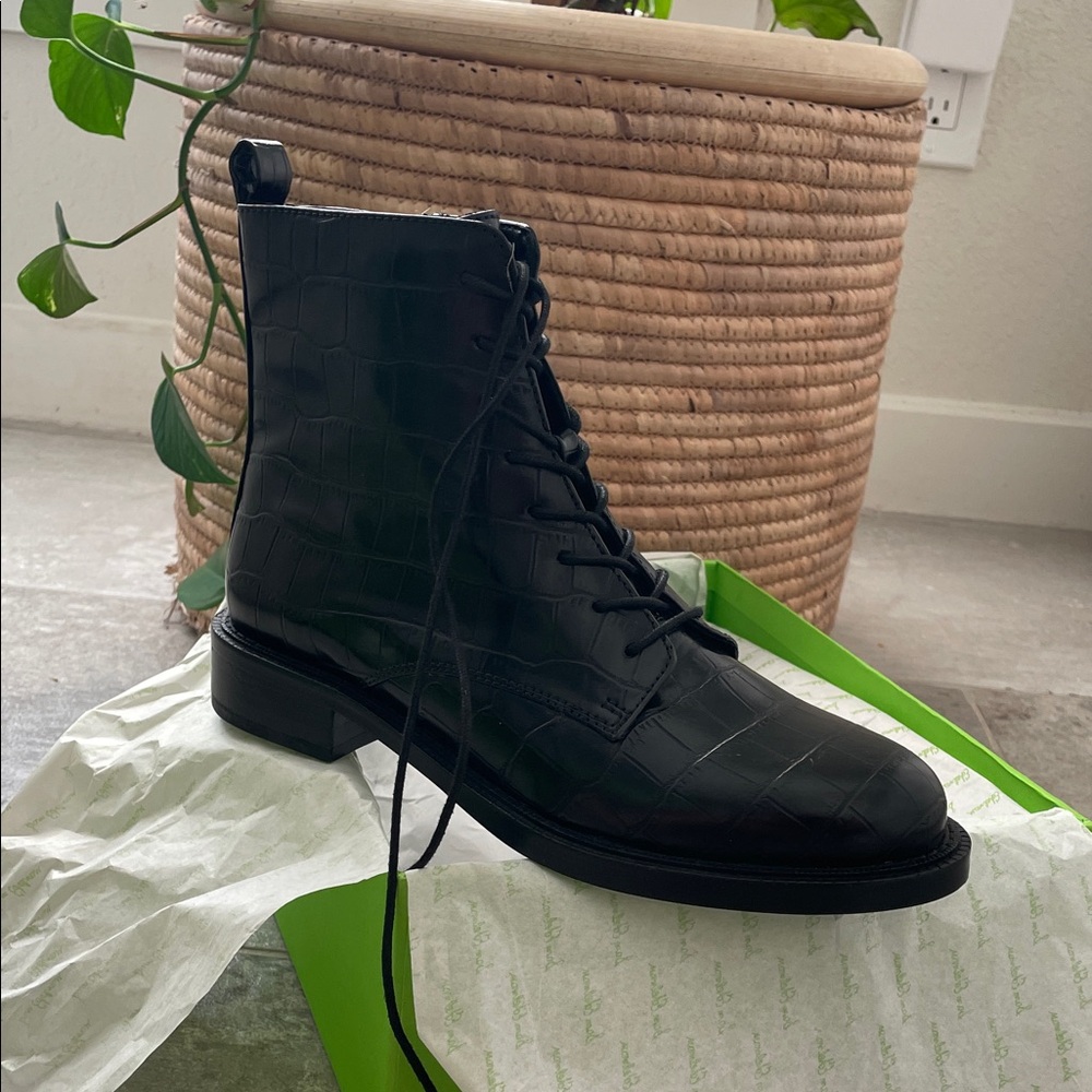 Sam Edelman Black Textured Lace-Up Ankle Boots